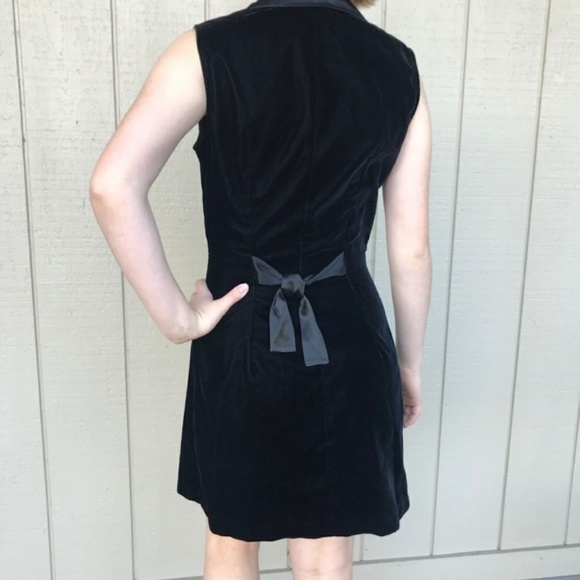90s 80s Vintage Black Velvet short Dress prom bow - Picture 5 of 7